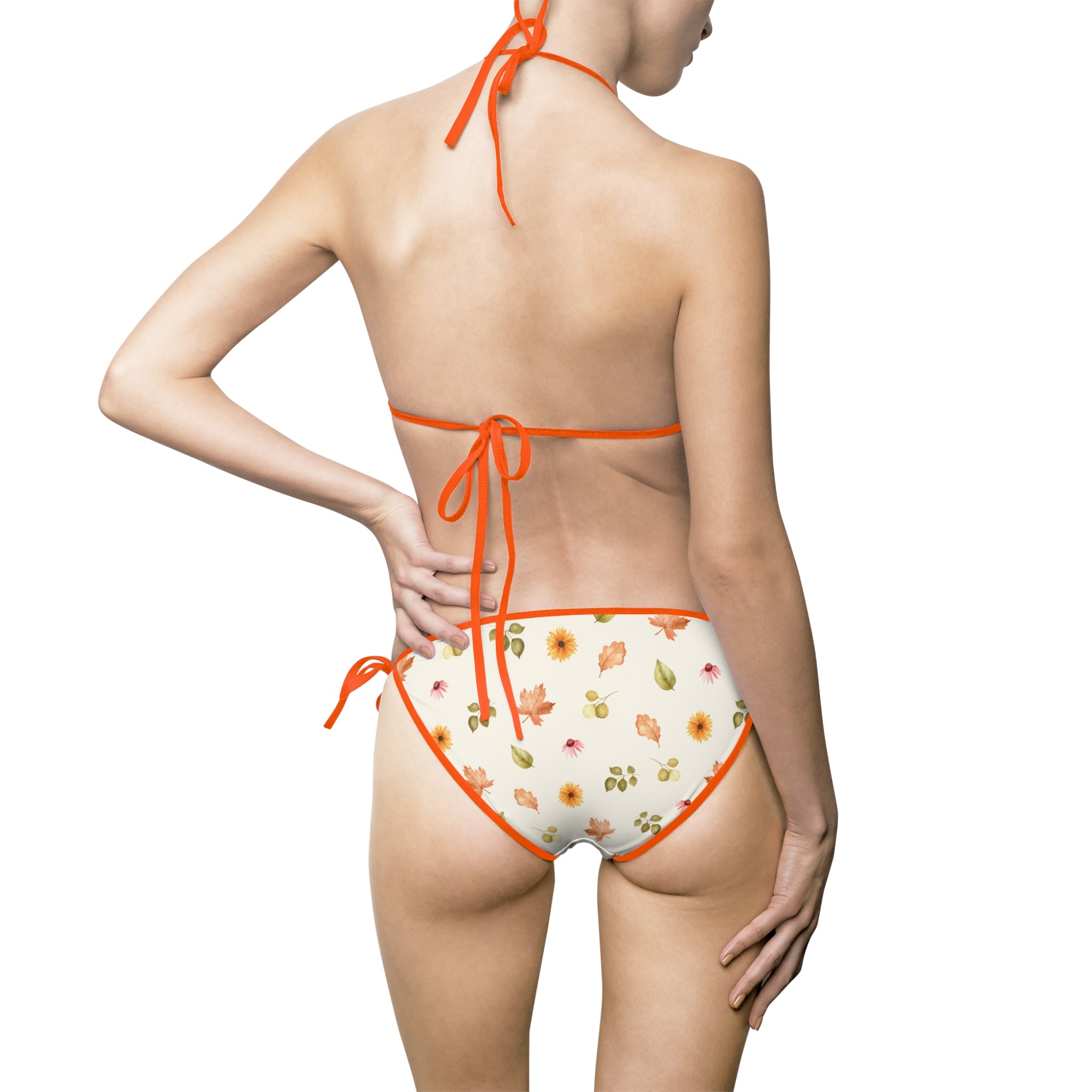 Floral Tie-Side Bikini — Orange Trim Ditsy Flower Swimwear