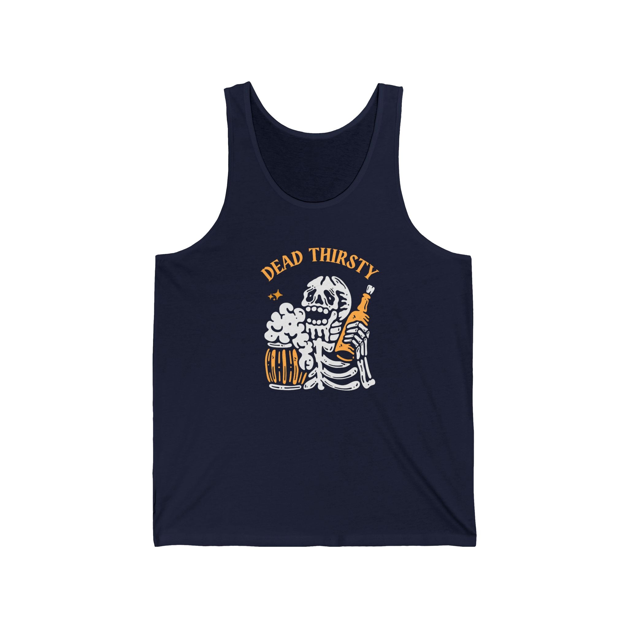 Dead Thirsty Skeleton Tank Top – Funny Beer Graphic Summer Shirt