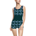 Vintage Blue Rose One-Piece Swimsuit — Retro Floral