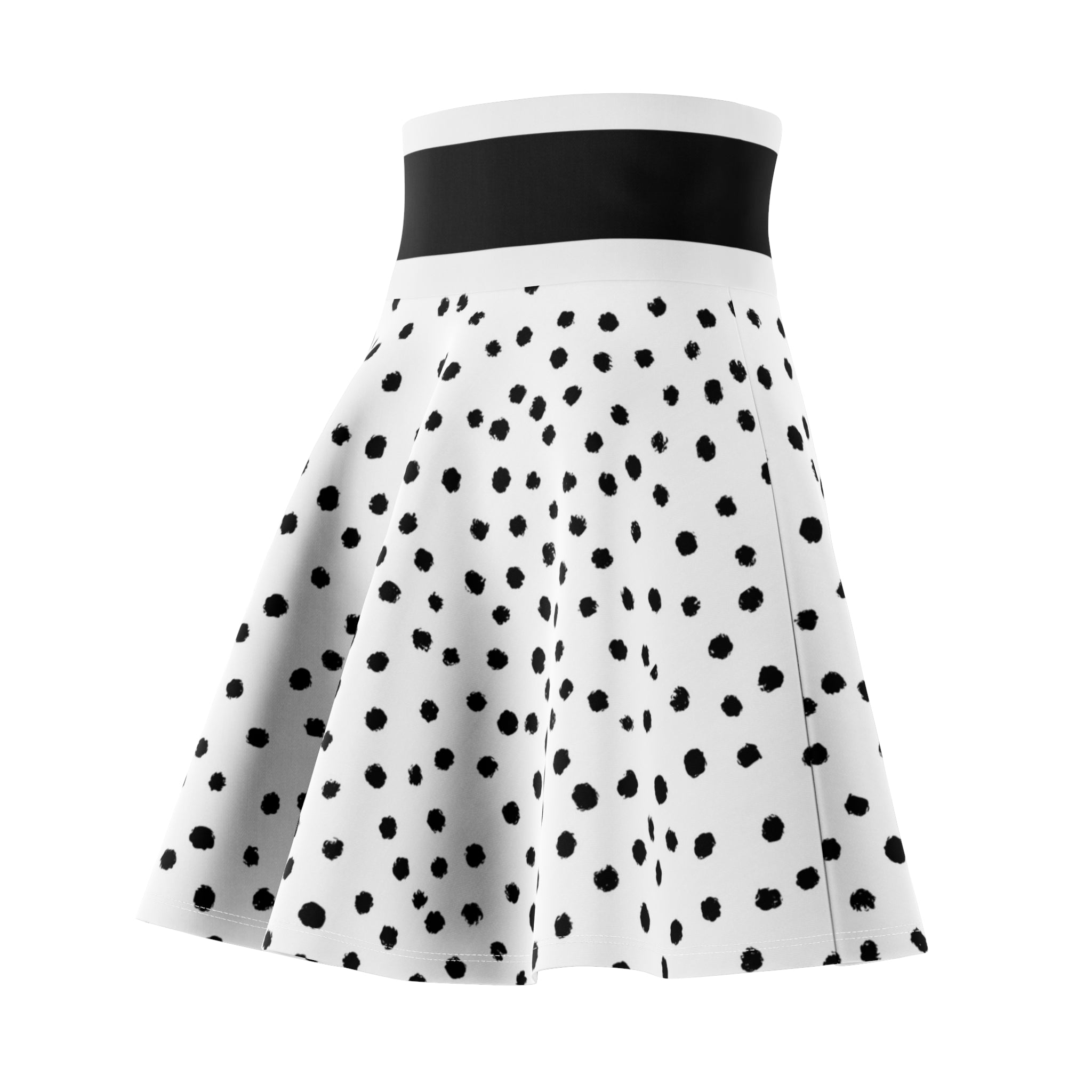 Black Dalmatian Spot Skater Skirt | Polka Dot AOP