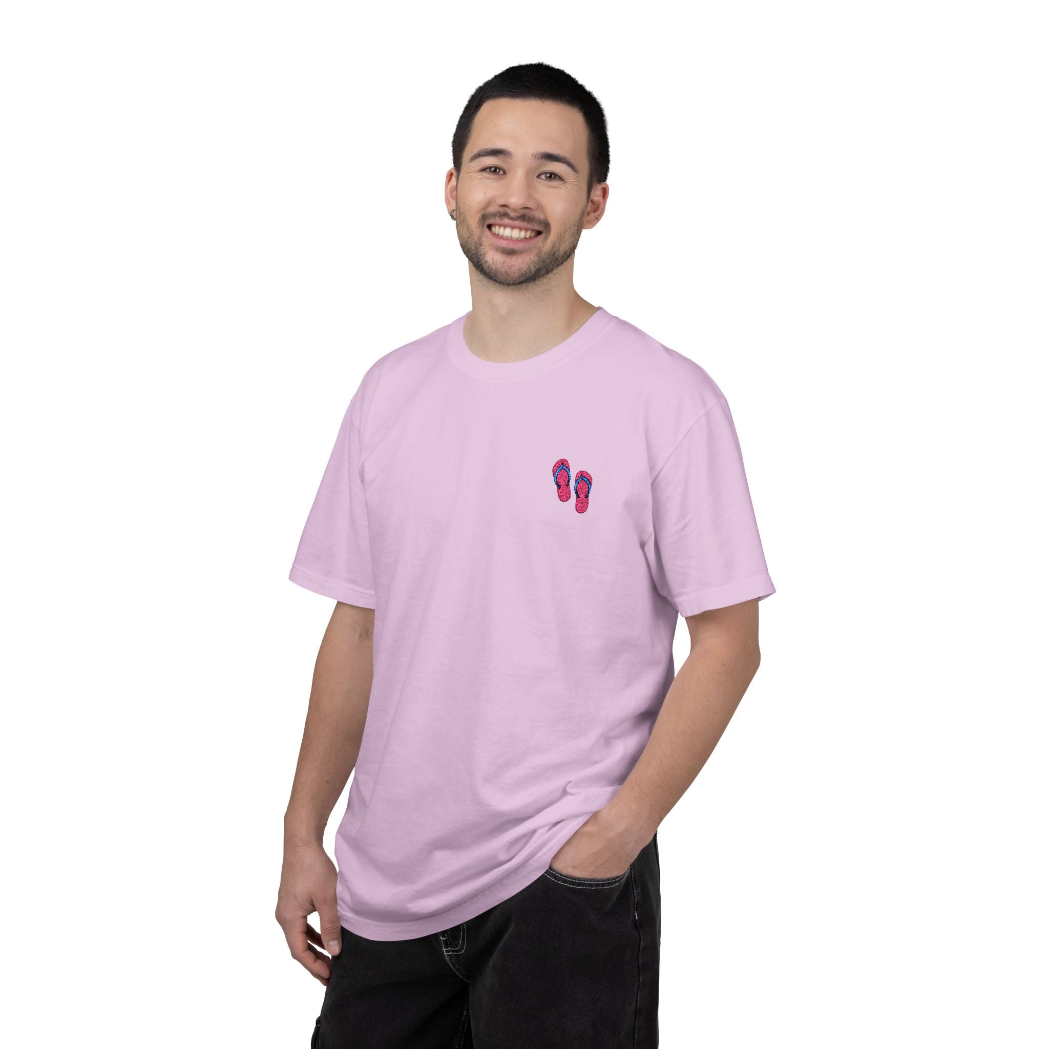 Flip Flop Beach Tee — Mint T-Shirt with Pink Flip Flops Pocket Design