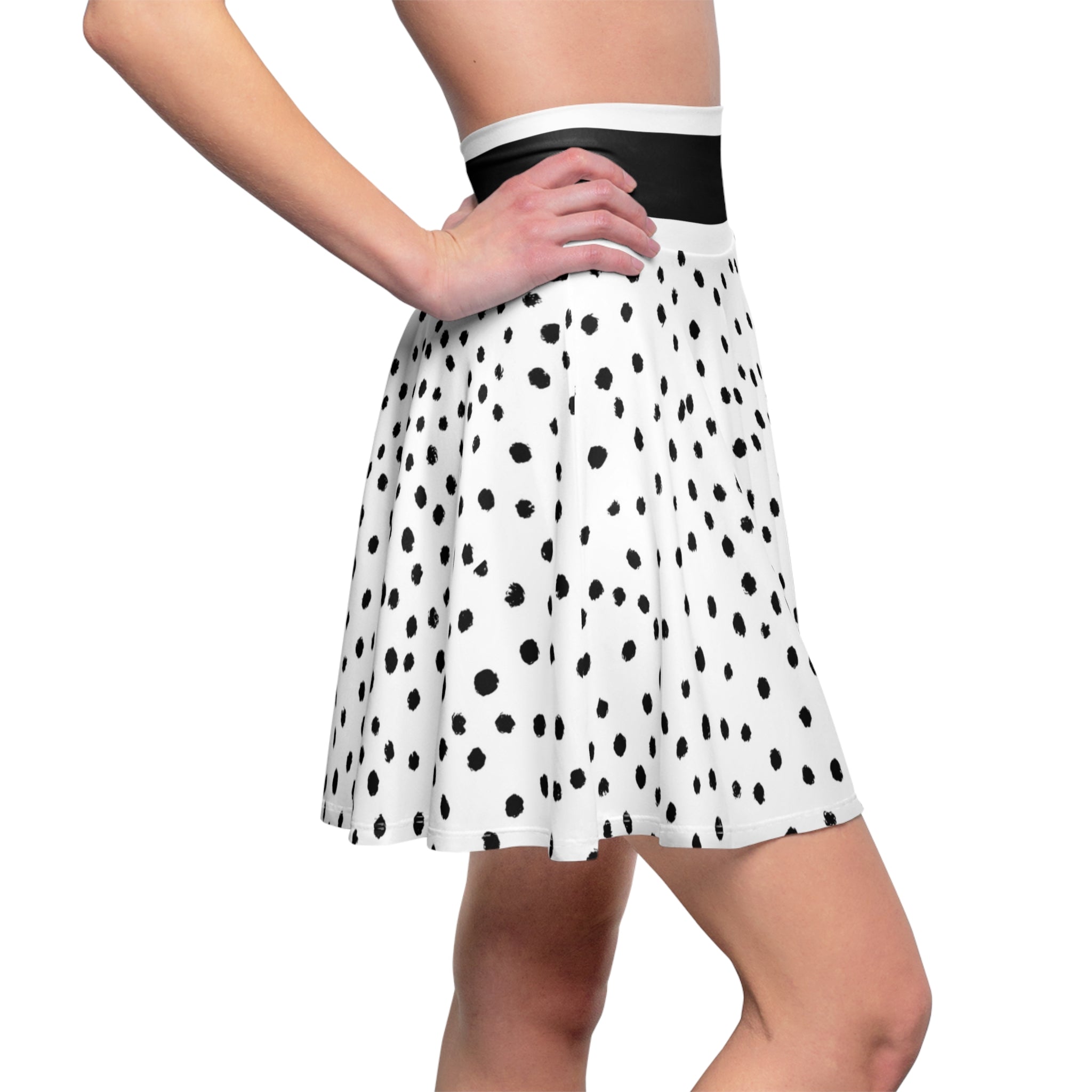 Black Dalmatian Spot Skater Skirt | Polka Dot AOP